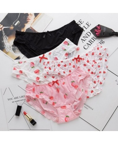 Japanese Bag Hip Bilateral Curled Ice Silk Panties Strawberry Print Low-rise Flashing Ladies Briefs Low-rise Underwear Women ...