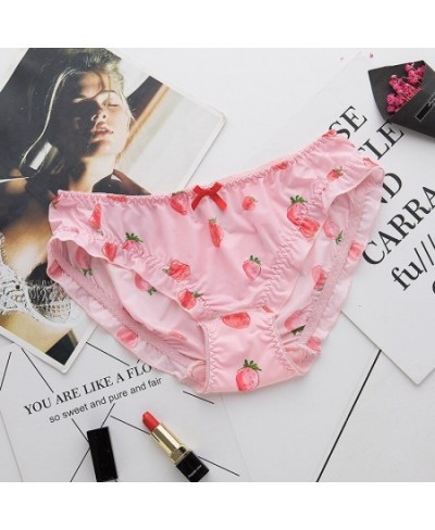 Japanese Bag Hip Bilateral Curled Ice Silk Panties Strawberry Print Low-rise Flashing Ladies Briefs Low-rise Underwear Women ...