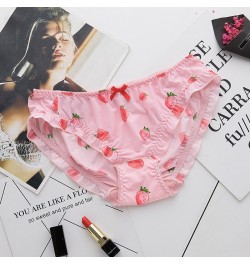 Japanese Bag Hip Bilateral Curled Ice Silk Panties Strawberry Print Low-rise Flashing Ladies Briefs Low-rise Underwear Women ...