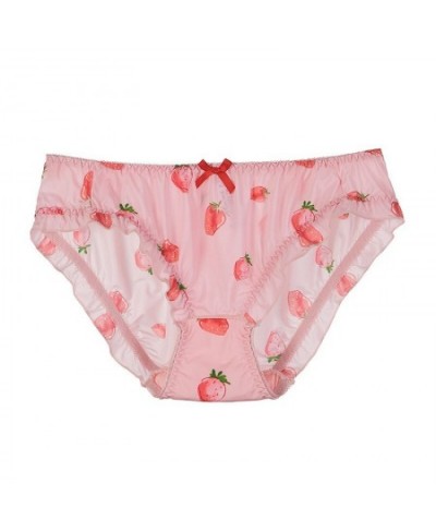 Japanese Bag Hip Bilateral Curled Ice Silk Panties Strawberry Print Low-rise Flashing Ladies Briefs Low-rise Underwear Women ...