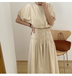 Oversized Summer Vintage 2 Two Piece Skirts Sets Women Outfits Puff Sleeve Crop Top and Elastic Waist Pleat Long A-line Skirt...