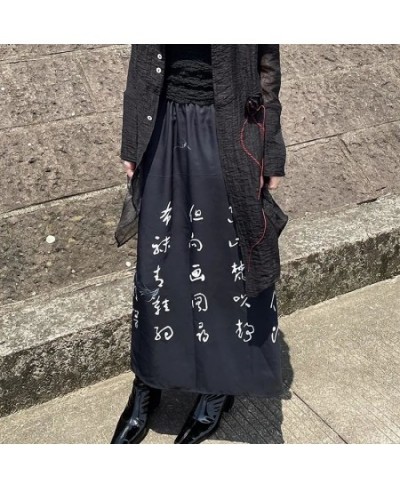 Mori Girl Dark Japanese Punk Design Black Summer Satin Elastic Waist Split High Waist Skirt $28.05 - Skirts