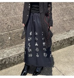 Mori Girl Dark Japanese Punk Design Black Summer Satin Elastic Waist Split High Waist Skirt $28.05 - Skirts