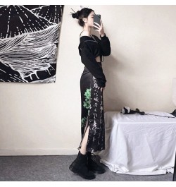 Mori Girl Dark Japanese Punk Design Black Summer Satin Elastic Waist Split High Waist Skirt $28.05 - Skirts