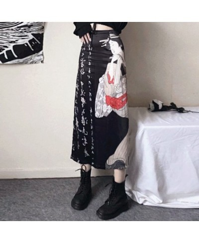 Mori Girl Dark Japanese Punk Design Black Summer Satin Elastic Waist Split High Waist Skirt $28.05 - Skirts