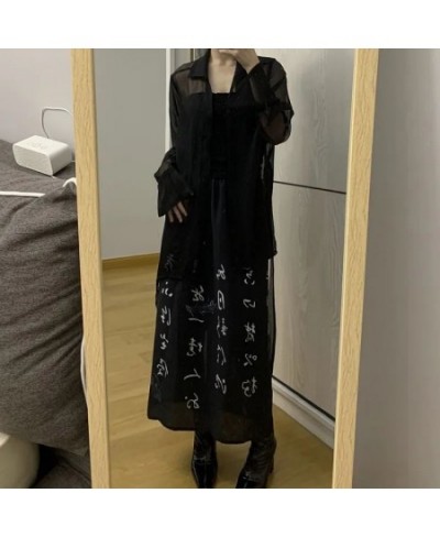 Mori Girl Dark Japanese Punk Design Black Summer Satin Elastic Waist Split High Waist Skirt $28.05 - Skirts