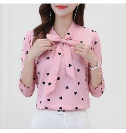 Women's Clothing Commute Elegant Scarf Collar Bow Shirt Fashion Heart-shaped Printed Spring Autumn All-match Loose Blouse 202...