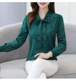 Women's Clothing Commute Elegant Scarf Collar Bow Shirt Fashion Heart-shaped Printed Spring Autumn All-match Loose Blouse 202...