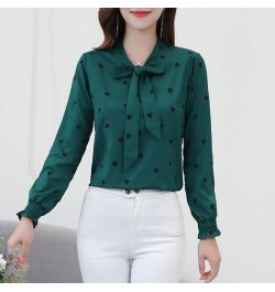 Women's Clothing Commute Elegant Scarf Collar Bow Shirt Fashion Heart-shaped Printed Spring Autumn All-match Loose Blouse 202...