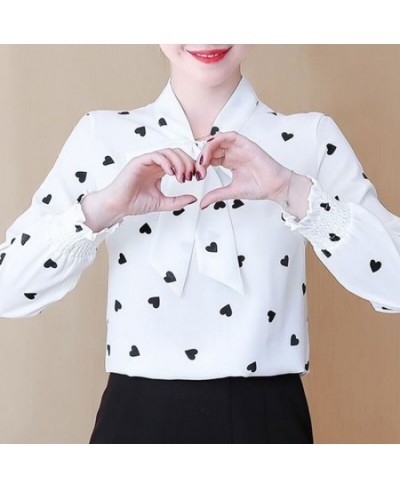 Women's Clothing Commute Elegant Scarf Collar Bow Shirt Fashion Heart-shaped Printed Spring Autumn All-match Loose Blouse 202...