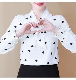 Women's Clothing Commute Elegant Scarf Collar Bow Shirt Fashion Heart-shaped Printed Spring Autumn All-match Loose Blouse 202...