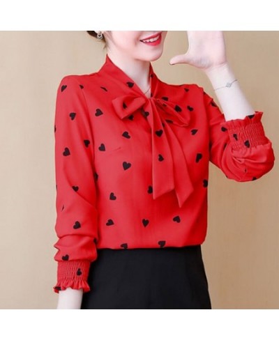 Women's Clothing Commute Elegant Scarf Collar Bow Shirt Fashion Heart-shaped Printed Spring Autumn All-match Loose Blouse 202...