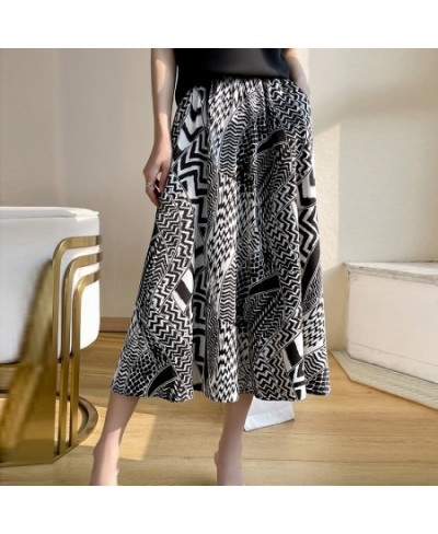 Spring And Summer New Printed Acetic Acid Skirt Women's Long Loose Thin A-Word Big Swing Skirt $38.20 - Skirts