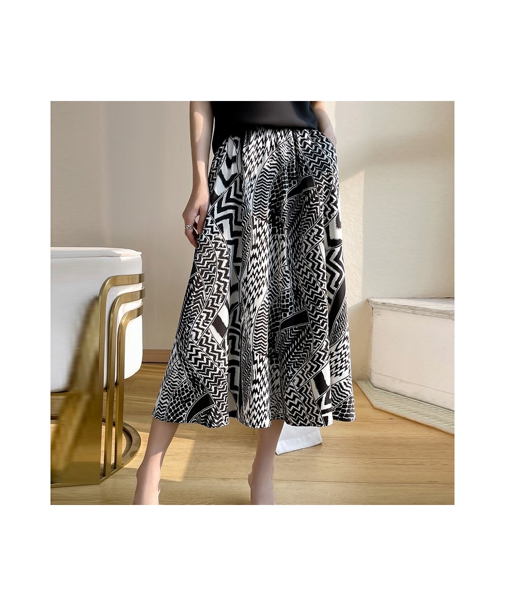 Spring And Summer New Printed Acetic Acid Skirt Women's Long Loose Thin A-Word Big Swing Skirt $38.20 - Skirts