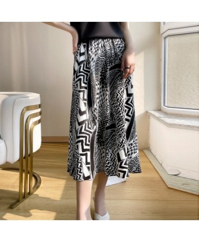 Spring And Summer New Printed Acetic Acid Skirt Women's Long Loose Thin A-Word Big Swing Skirt $38.20 - Skirts