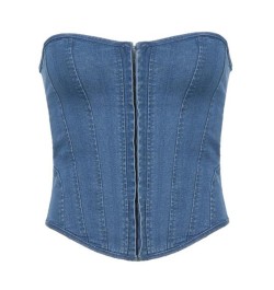 Sexy Y2K Denim Corset Tops Women Vintage Streetwear Chic Bandage Tube Tops Female Summer Blue Clubwear Slim Tank Top $30.95 -...