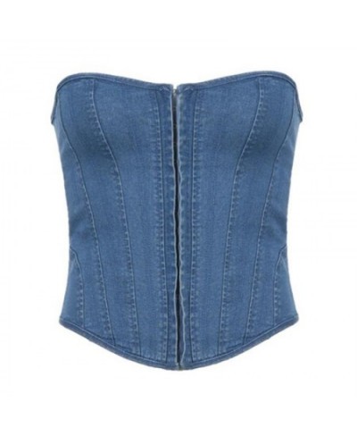 Sexy Y2K Denim Corset Tops Women Vintage Streetwear Chic Bandage Tube Tops Female Summer Blue Clubwear Slim Tank Top $30.95 -...