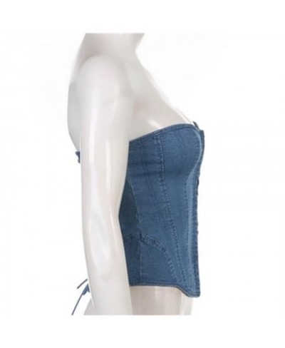 Sexy Y2K Denim Corset Tops Women Vintage Streetwear Chic Bandage Tube Tops Female Summer Blue Clubwear Slim Tank Top $30.95 -...