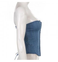 Sexy Y2K Denim Corset Tops Women Vintage Streetwear Chic Bandage Tube Tops Female Summer Blue Clubwear Slim Tank Top $30.95 -...