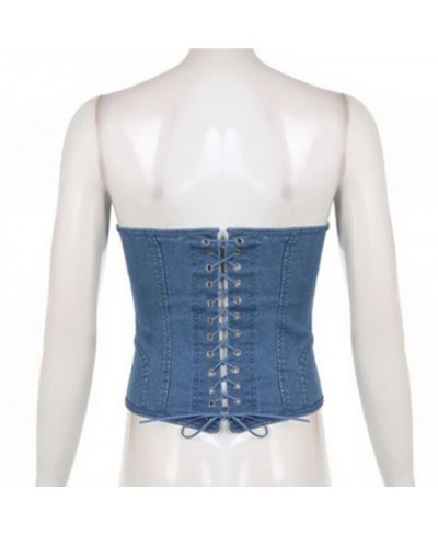 Sexy Y2K Denim Corset Tops Women Vintage Streetwear Chic Bandage Tube Tops Female Summer Blue Clubwear Slim Tank Top $30.95 -...