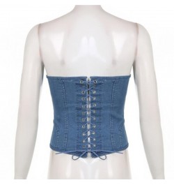 Sexy Y2K Denim Corset Tops Women Vintage Streetwear Chic Bandage Tube Tops Female Summer Blue Clubwear Slim Tank Top $30.95 -...