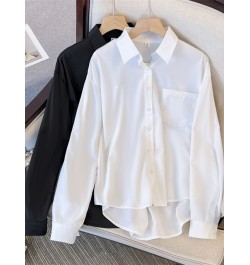 Black Blouse Women Shirts Pockets Single Breasted Turn Down Collar Spring 2022 New Female Button Up Shirt Long Sleeve Top $30...