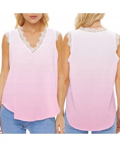 Women's Summer Gradient Sleeveless Lace V Neck Casual Style Tank Top $52.01 - Underwear