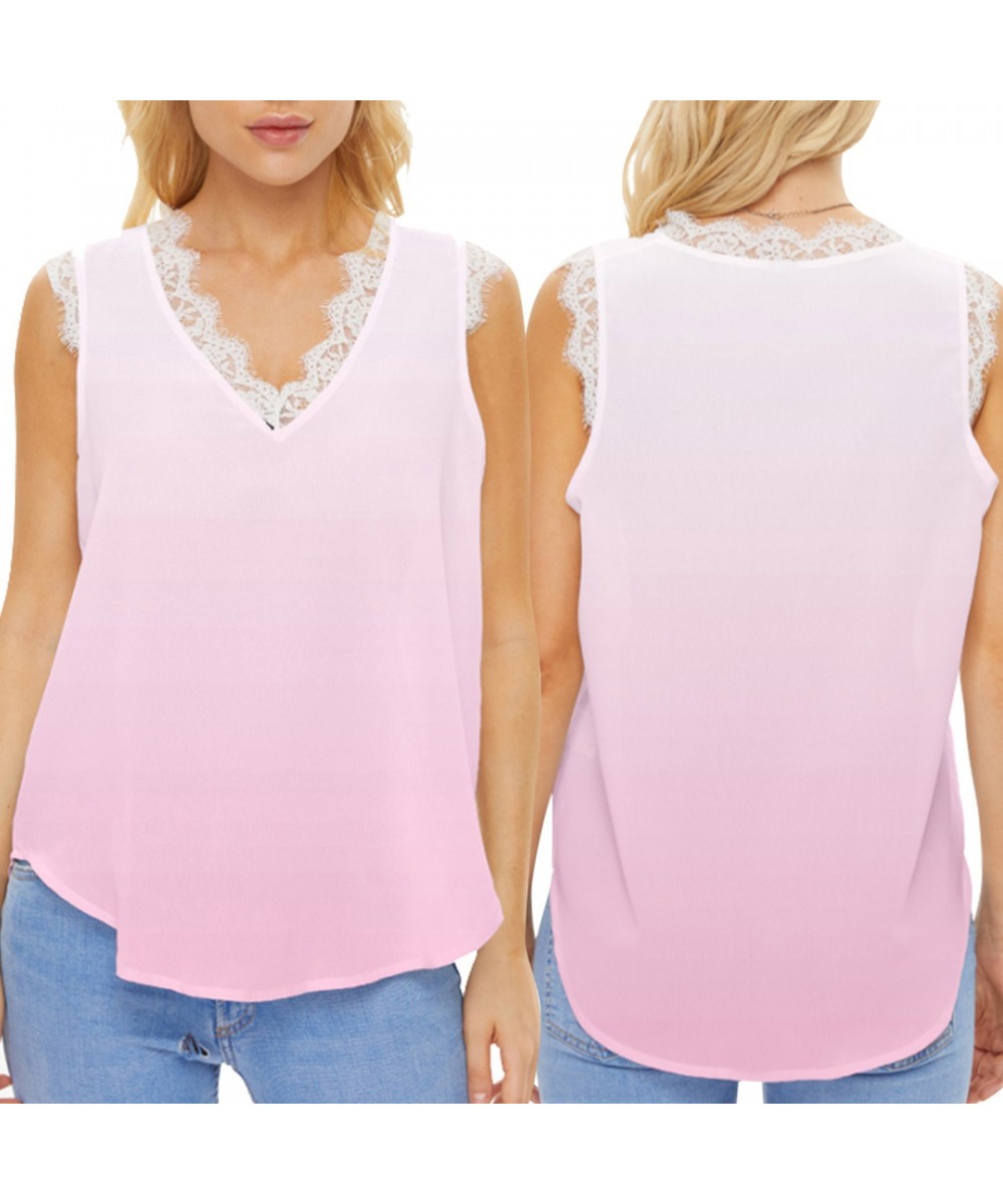 Women's Summer Gradient Sleeveless Lace V Neck Casual Style Tank Top $52.01 - Underwear