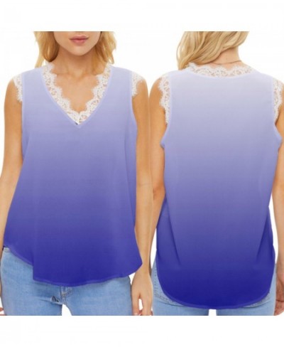 Women's Summer Gradient Sleeveless Lace V Neck Casual Style Tank Top $52.01 - Underwear