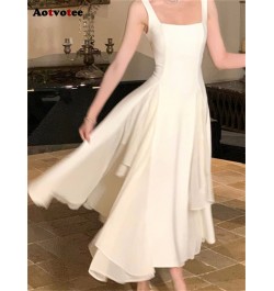 Ruffle Midi Dress for Women 2023 Fashion Fairycore Spaghetti Strap White Dress Chic Elegant Casual Slim Summer Dress $66.63 -...