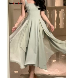 Ruffle Midi Dress for Women 2023 Fashion Fairycore Spaghetti Strap White Dress Chic Elegant Casual Slim Summer Dress $66.63 -...