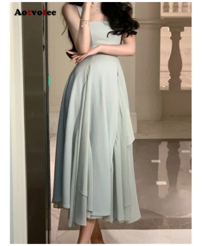 Ruffle Midi Dress for Women 2023 Fashion Fairycore Spaghetti Strap White Dress Chic Elegant Casual Slim Summer Dress $66.63 -...