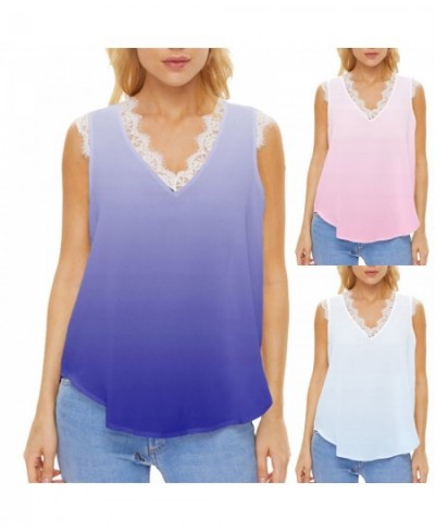 Women's Summer Gradient Sleeveless Lace V Neck Casual Style Tank Top $52.01 - Underwear