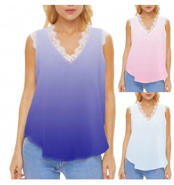 Women's Summer Gradient Sleeveless Lace V Neck Casual Style Tank Top $52.01 - Underwear