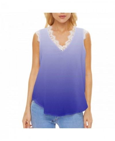 Women's Summer Gradient Sleeveless Lace V Neck Casual Style Tank Top $52.01 - Underwear