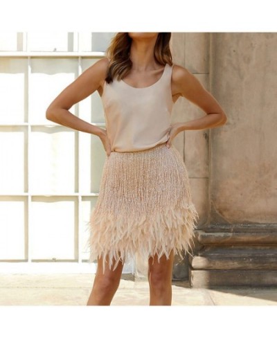 2022 Sexy Fringe Feather Vest Skirt Set Women Solid Tank Sheath Hip Package Mini Skirts Female Party Club Tassel Outfits $47....