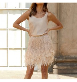 2022 Sexy Fringe Feather Vest Skirt Set Women Solid Tank Sheath Hip Package Mini Skirts Female Party Club Tassel Outfits $47....