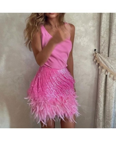 2022 Sexy Fringe Feather Vest Skirt Set Women Solid Tank Sheath Hip Package Mini Skirts Female Party Club Tassel Outfits $47....