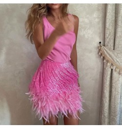 2022 Sexy Fringe Feather Vest Skirt Set Women Solid Tank Sheath Hip Package Mini Skirts Female Party Club Tassel Outfits $47....