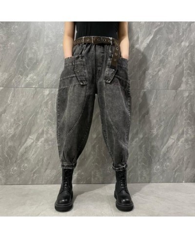 2023 Women Summer New Style Button Tightness Denim Harem Pants Female Loose zipper Thin Section Pocket Nine points Pants 616 ...