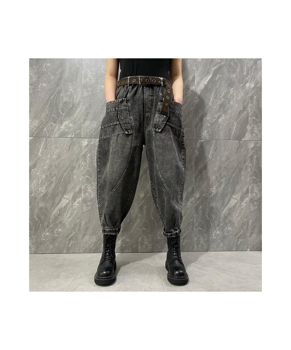 2023 Women Summer New Style Button Tightness Denim Harem Pants Female Loose zipper Thin Section Pocket Nine points Pants 616 ...