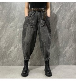 2023 Women Summer New Style Button Tightness Denim Harem Pants Female Loose zipper Thin Section Pocket Nine points Pants 616 ...