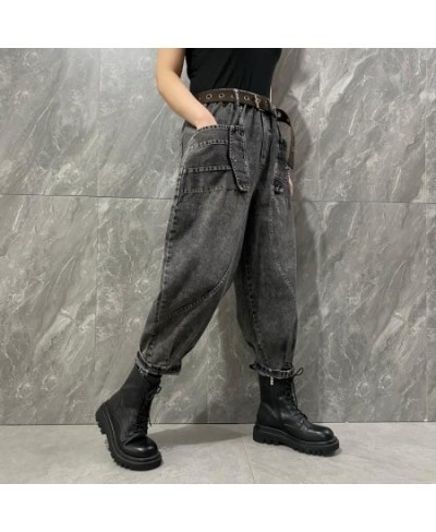 2023 Women Summer New Style Button Tightness Denim Harem Pants Female Loose zipper Thin Section Pocket Nine points Pants 616 ...