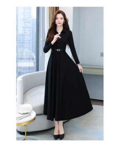 2022 Autumn High Quality Turn-down Collar Solid Color M-4XL Long Sleeve Women Long Dress With Belt $48.69 - Dresses