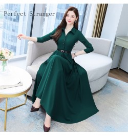 2022 Autumn High Quality Turn-down Collar Solid Color M-4XL Long Sleeve Women Long Dress With Belt $48.69 - Dresses