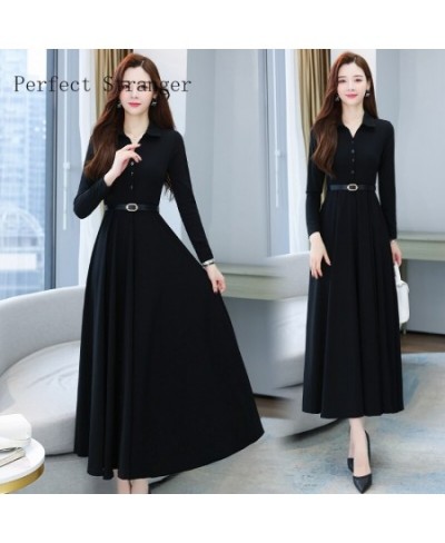 2022 Autumn High Quality Turn-down Collar Solid Color M-4XL Long Sleeve Women Long Dress With Belt $48.69 - Dresses