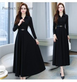 2022 Autumn High Quality Turn-down Collar Solid Color M-4XL Long Sleeve Women Long Dress With Belt $48.69 - Dresses