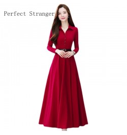 2022 Autumn High Quality Turn-down Collar Solid Color M-4XL Long Sleeve Women Long Dress With Belt $48.69 - Dresses