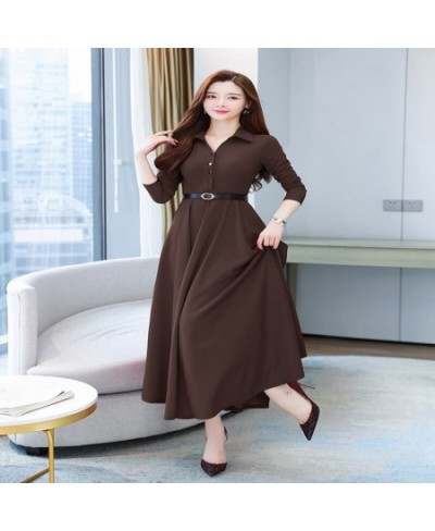 2022 Autumn High Quality Turn-down Collar Solid Color M-4XL Long Sleeve Women Long Dress With Belt $48.69 - Dresses