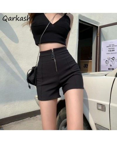 Shorts Women High Street Stretchy Summer Skinny Chic Mini XS-5XL Simple Feminine Zipper-fly Basic Solid Ins Harajuku All-matc...